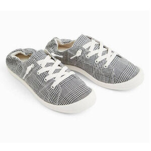New Torrid 12W Wide Width Riley Black/White Plaid Slip On Canvas Sneaker Shoes